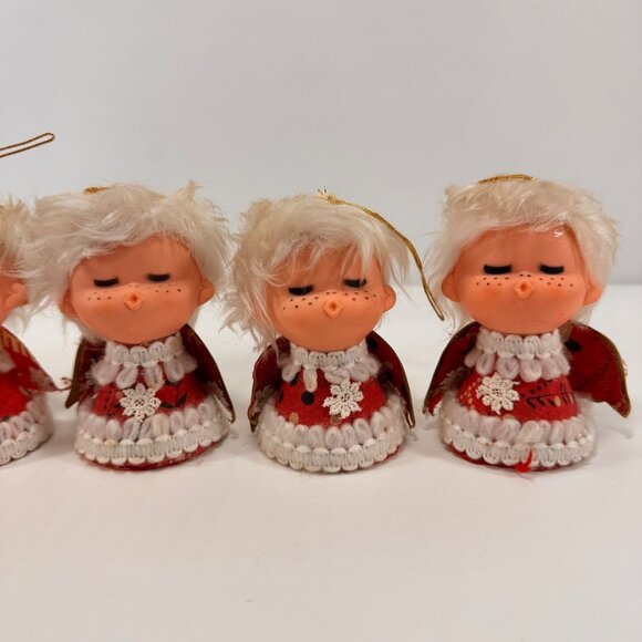 Lot 6 Vintage Christmas Ornaments Kissing Angels Felt Rubber Face - Picture 4 of 16